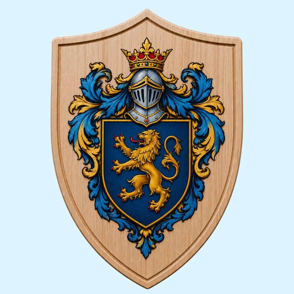 color-printed-wooden-coat-of-arms-shield-custom-heraldic-wall-plaque-uv-print-logo-gift